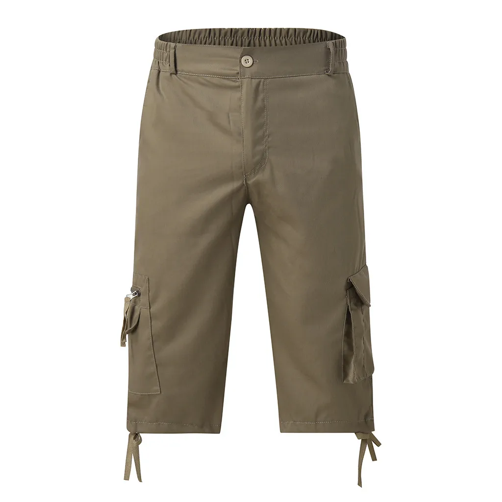 Мужские спортивные штаны мужские с эластичным поясом армейские 3/4 длинные брюки до колена брюки карго мужские - Цвет: Brown