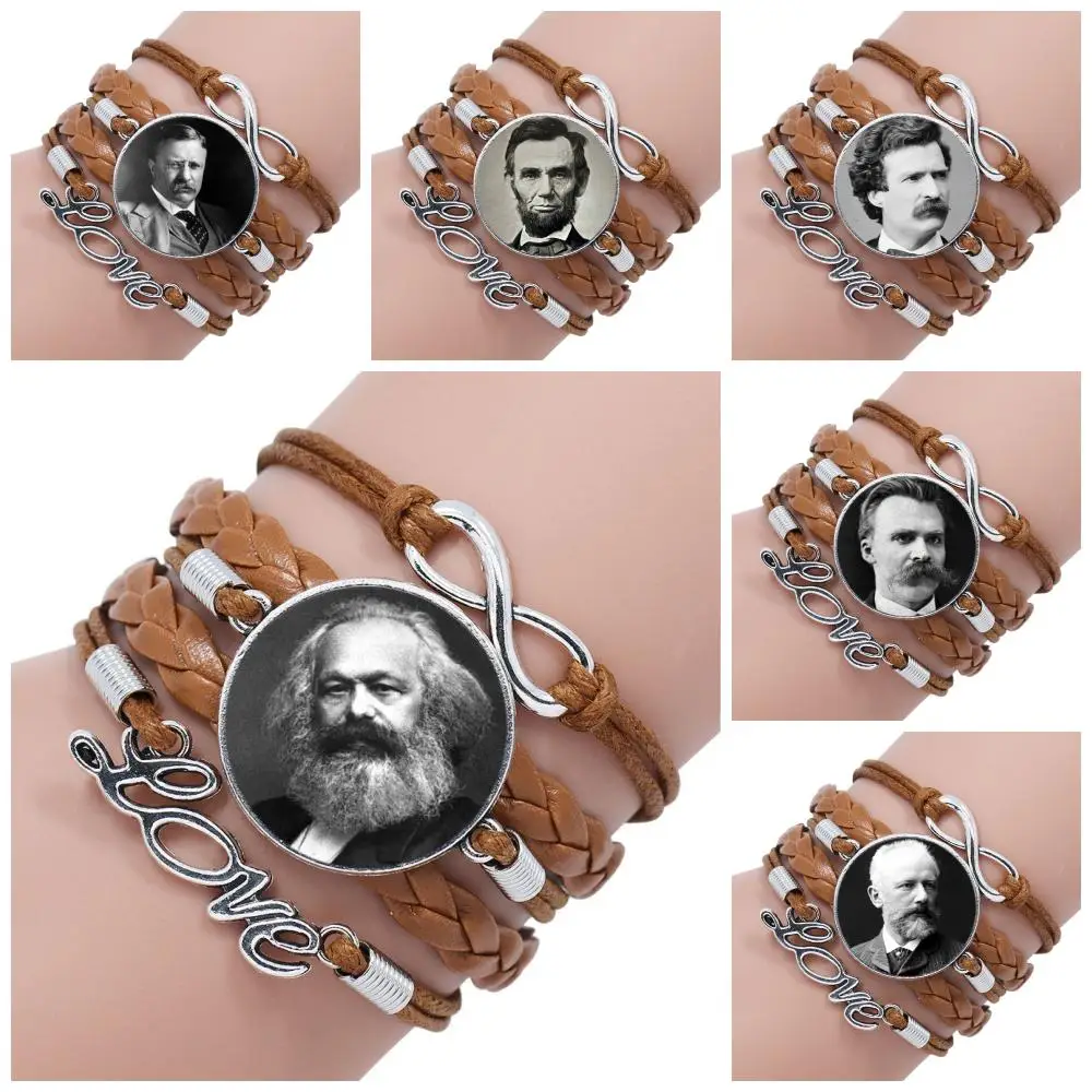 Многослойный кожаный браслет Wilde Sigmund Freud Beethoven Lincoln для свадьбы