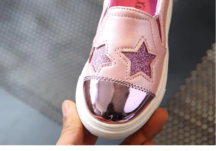 Г. весенне-осенняя повседневная детская обувь из искусственной кожи Милая дышащая обувь для девочек с блестками и звездами без застежки 7GE0336