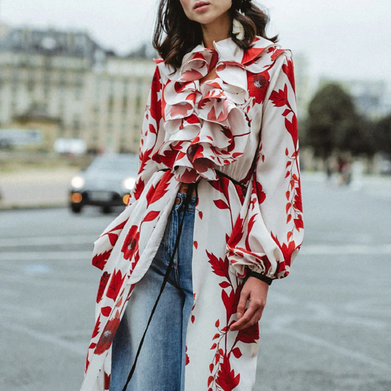 

2019 Spring and Summer Elegant Women's Dress Summer Print Beach Dress Fashion Long Sleeves High Waist Dress