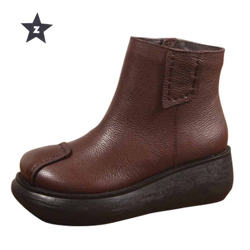 

Z Mid-Calf Boots Women Leather Shoes Casual Booties Ladies Winter Boots Platform Design Handmade Zip Women Boots