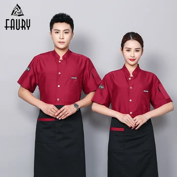

Chef Uniform Anti Water Oil Proof Fabric Cook Jacket Barber Food Service Unisex Work Clothes Hotel Uniforme Breathable