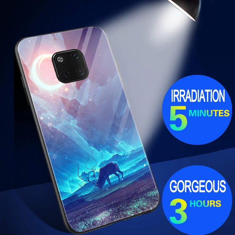 Роскошный светящийся стеклянный чехол для Huawei Mate 20 Pro 20X Shine Glow Sky Space Cover 10 lite / 9