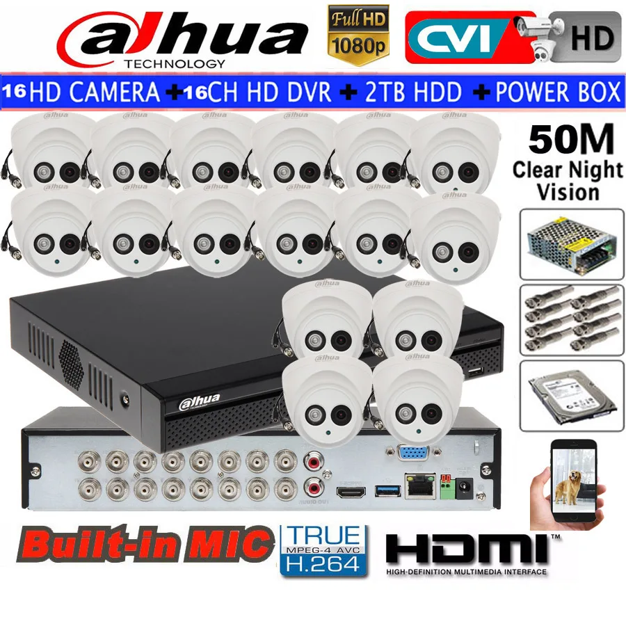 DAHUA 1080P камера безопасности CVI Встроенный микрофон CCTV ИК купольная HAC HDW1200E A 16CH
