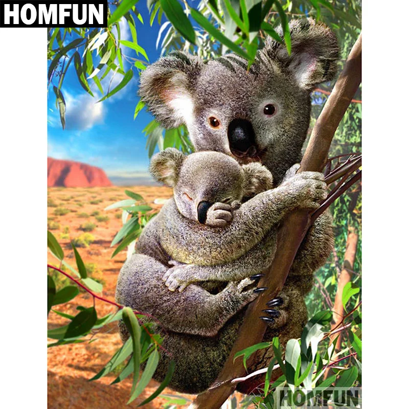 HOMFUN Tam Kare yuvarlak Matkap 5D DIY Elmas Boyama hayvan Koala 3D 