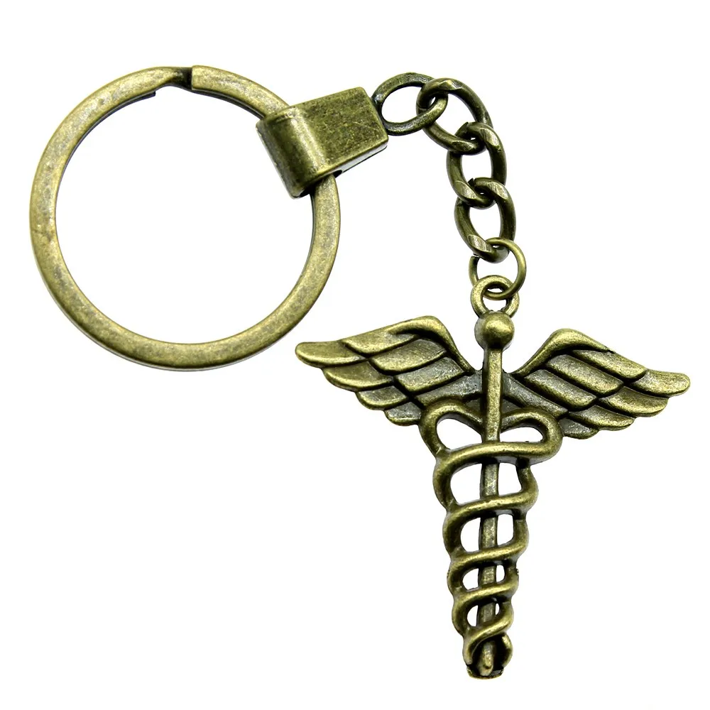 

40x40mm Caduceus Medical Symbol Keychain Antique Bronze Antique Silver Fashion Handmade Keychain Party Gift Jewelry