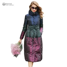 Новинка Горячая Распродажа Женское пальто из кусков с бантом размера плюс куртки с утиным пухом парка с воротником-стойкой теплая Длинная Верхняя одежда для женщин Ok1314