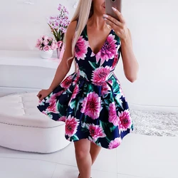 Party Dress Women Summer Sleeveless Floral Print V Neck Summer Dress Ladies Casual Holiday Beach Dress Female robe femme D30 Party Dress Women Summer Sleeveless Floral Print V Neck Summer Dress Ladies Casual Holiday Beach Dress Female robe femme D30
