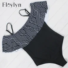 Floylyn Новый Сексуальный С Плеча Печать Женщин Купальники Один Кусок Купальник Женский Купальник Рюшами Монокини Купальник Носить