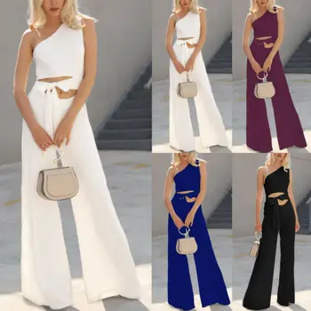 

2019 New Hot Summer Fashion Latest One Shoulder Sashes Casual Women's Clubwear Playsuit Bodysuit Jumpsuit Romper Long Trousers