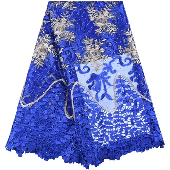 

Latest Water Solube French Lace Fabric Royal Blue African Cord Lace Fabric With Stones Lace For Nigerian Every Dress Party F1651