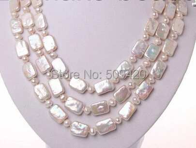 

Free Shipping >>stunning 3rows big 19mm baroque white freshwater cultured pearl necklace 17-18-19