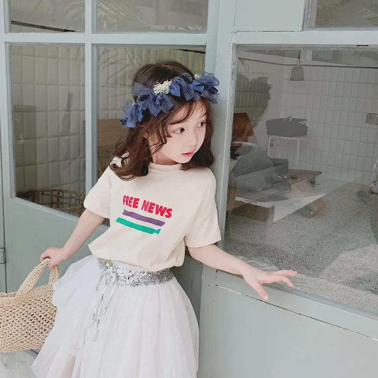 

2019 summer new children clothing baby girls printed round collar short sleeve T shirt kids tops