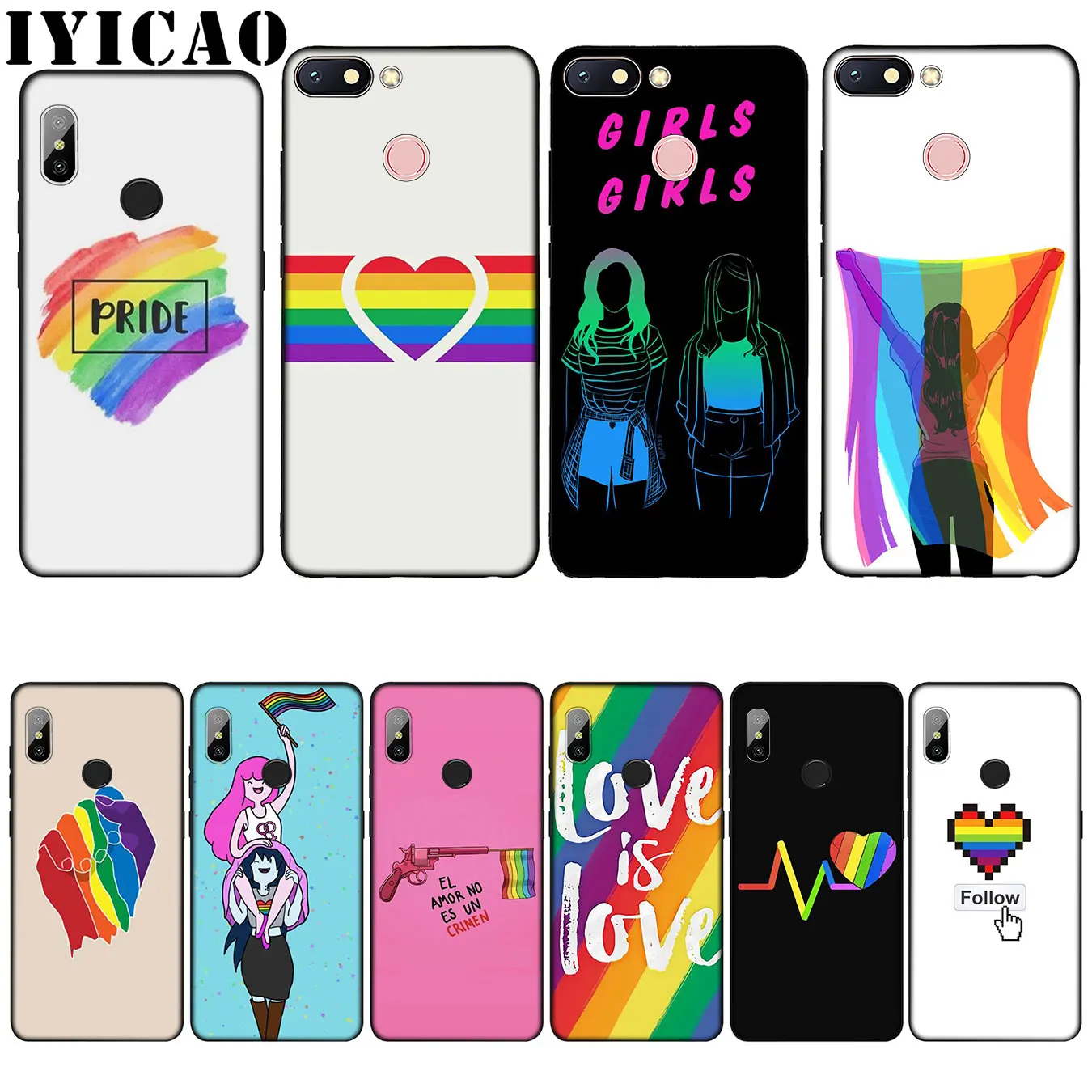 

IYICAO Gay Lesbian LGBT Rainbow Silicone Soft Case for Xiaomi Redmi 6A 5A Note 7 4 4X 5 Plus 6 Pro Black TPU Cover