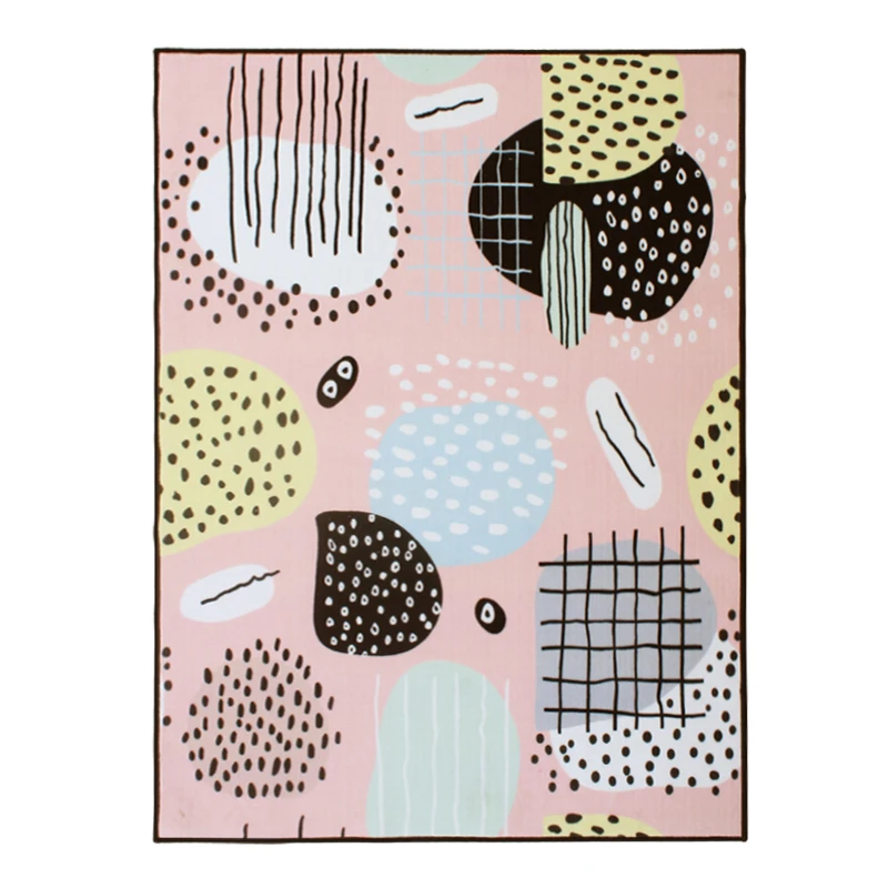 

European Simple Style Washable Non-slip Rug Lovely Pink Abstract Geometry Pattern Rectangle Mat for Girls Bedroom Living Room