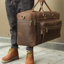 Высококачественная большая дорожная сумка из натуральной кожи для ноутбука 17 дюймов, ручная сумка для багажа, Мужская Прочная Большая Вместительная дорожная сумка из воловьей кожи