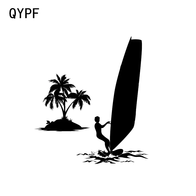 

QYPF 15.5*17.3CM Interesting Surfing Decoration Car Sticker Silhouette Black Silver Vinyl C16-0757