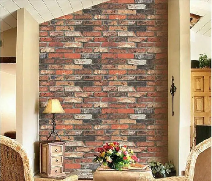 Red brick Vintage three dimensional brick wallpaper roll natural stone brick effect home