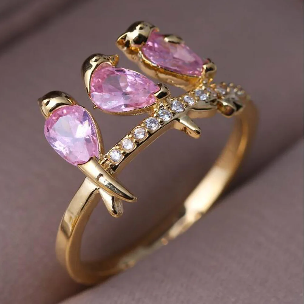 

Creative Branches Golden Bird Ring Fashion Gilr Cute Jewelry Interesting Crystal Three Bird Tree Branches Rings Jewelry