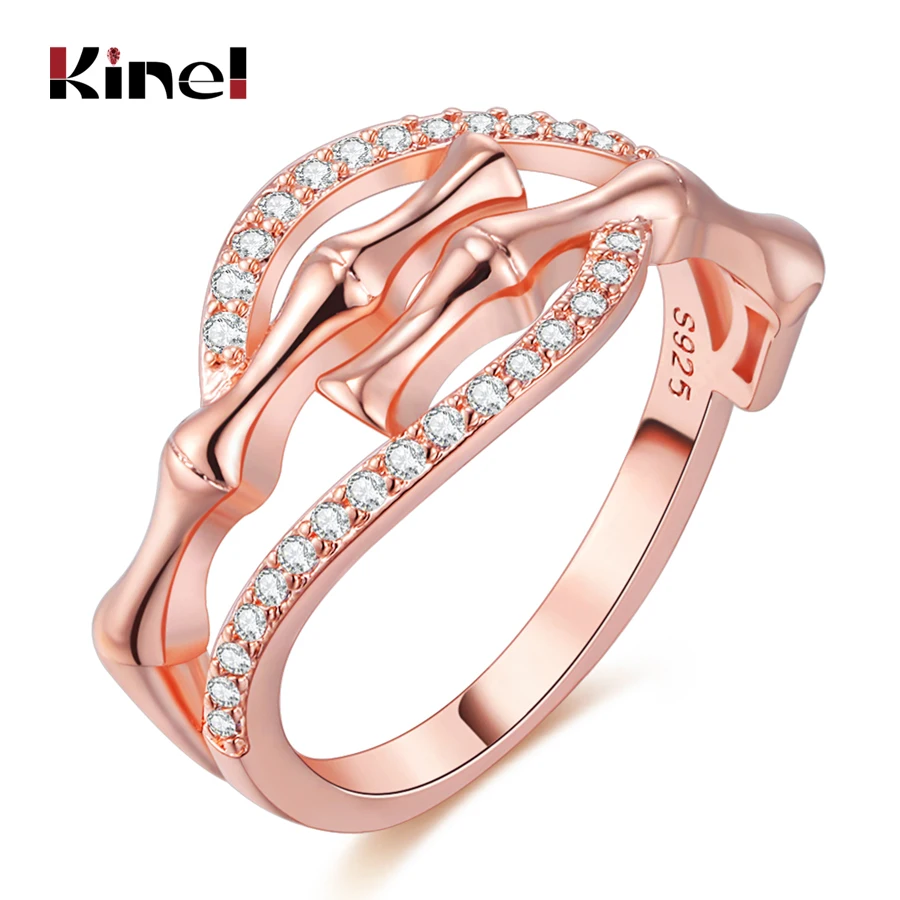 

Kinel Punk Skull Finger Ring Fashion Design Rose Gold Mosaic White Cubic Zirconia Rings For Women Party Statement Jewelry