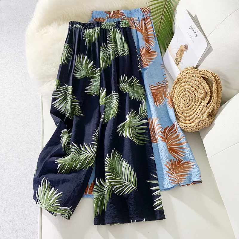

Summer High Waist Wide Leg Pants Women 2019 Bohemian Beach Trousers Female Holiday Vintage Floral Prints Casual Pants