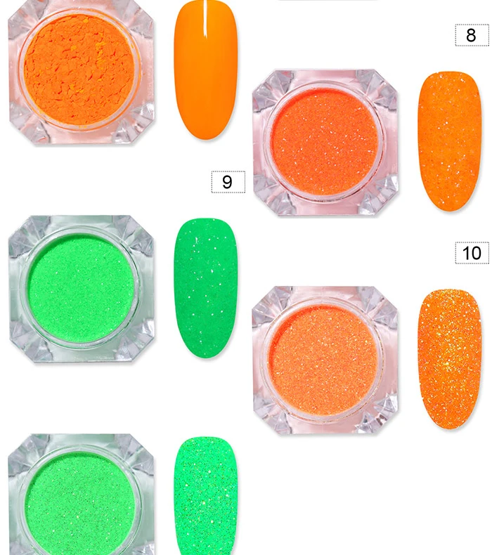 Неон фосфор порошок блеск для ногтей порошок пыль светящийся флуоресцентный пигмент цвета Дизайн ногтей украшения Летняя тема