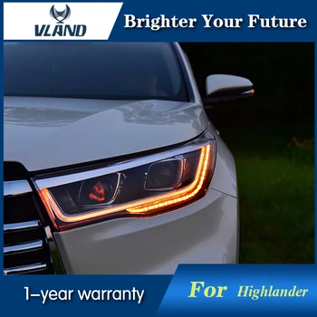 

VLAND LED Strip Headlights assembly For Toyota Highlander Headlights 14-16 Bi-xenon Lens Projector LED DRL
