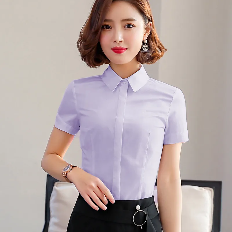 Профессиональная деловая Женская хлопковая рубашка новая OL официальная летняя с коротким рукавом Тонкая Блузка Офисная Женская рабочая одежда топы размера плюс