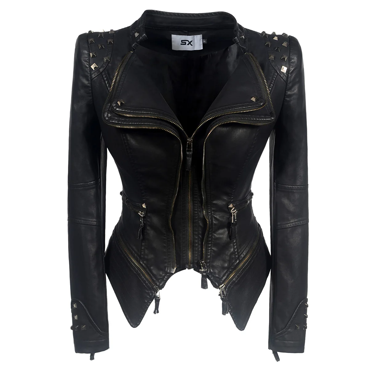 

Women Faux Leather PU Jacket Winter Autumn Black Motorcycle Jacket Outerwear Gothic Faux Rivets Leather Biker Coats Chaqueta