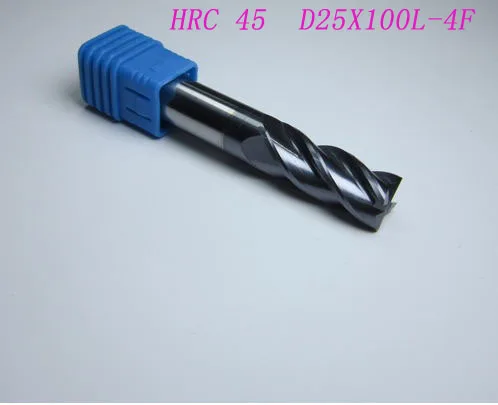 2PCS HRC45 D25X100Lmm 4 four flutes  tungsten carbide end mill CNC machine milling cutter drill bit