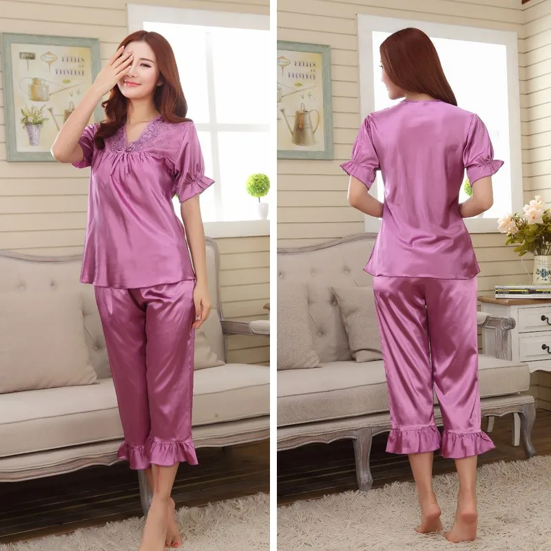 Summer faux silk men's 2 piece Pajama Sets male Rayon homewear younster sleepwear  Men's Sleep Lounge short  pijamas nightwears organic pyjamas