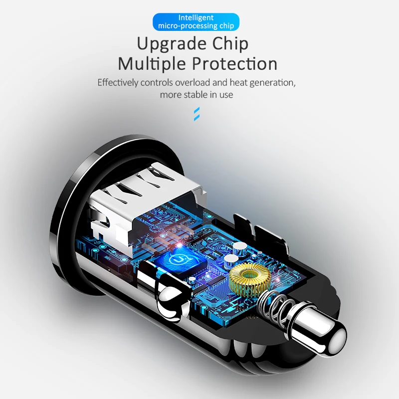 USAMS 2 نمط المزدوج USB سيارة مهايئ شاحن 2.4A 3.1A البسيطة سيارة-شاحن المحمول 2 ميناء سيارة الهاتف USB شاحن سامسونج فون Xs