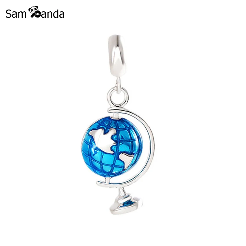 

New Authentic 100% 925 Sterling Silver Bead Charm Globe Tellurion Pendant Enamel Charms Fit Pandora Bracelets Women Diy Jewelry