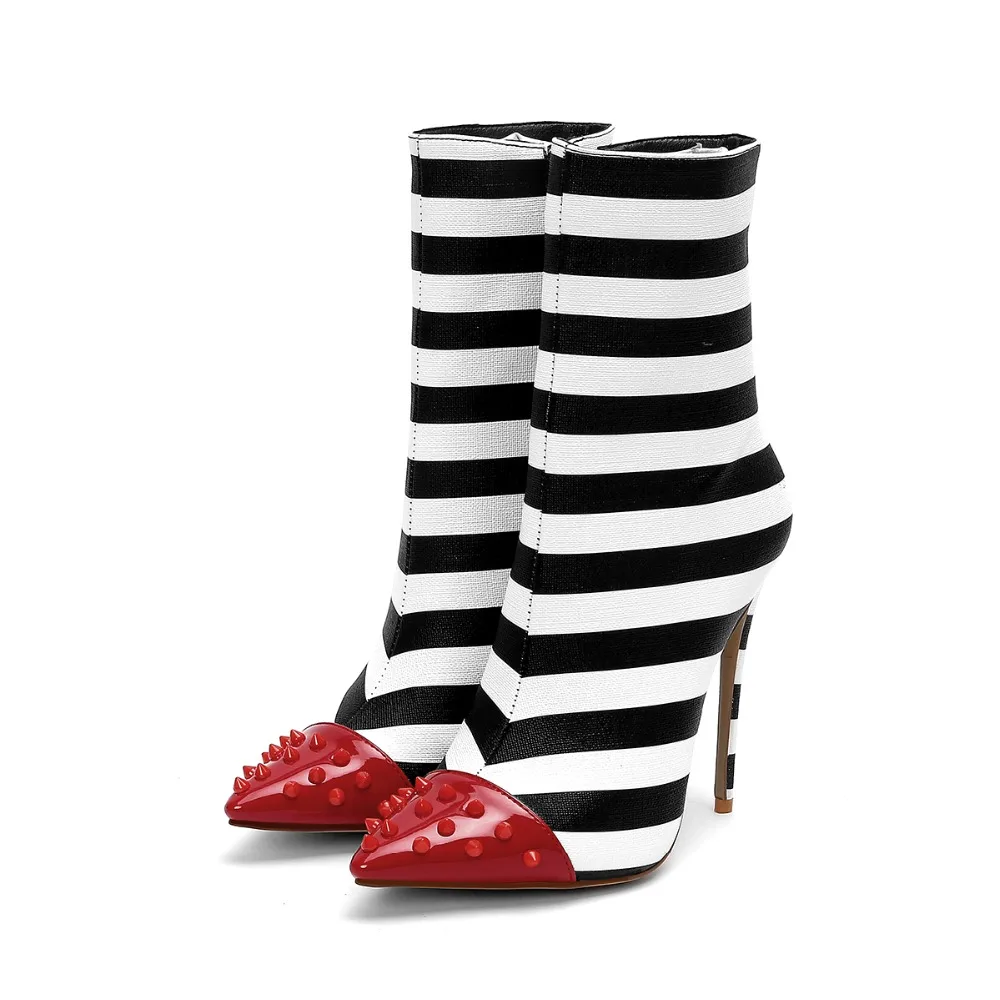 MStacchi/женские ботинки на высоком каблуке 12 см с заклепками в западном стиле; ботильоны на молнии в полоску; женская обувь для вечеринок