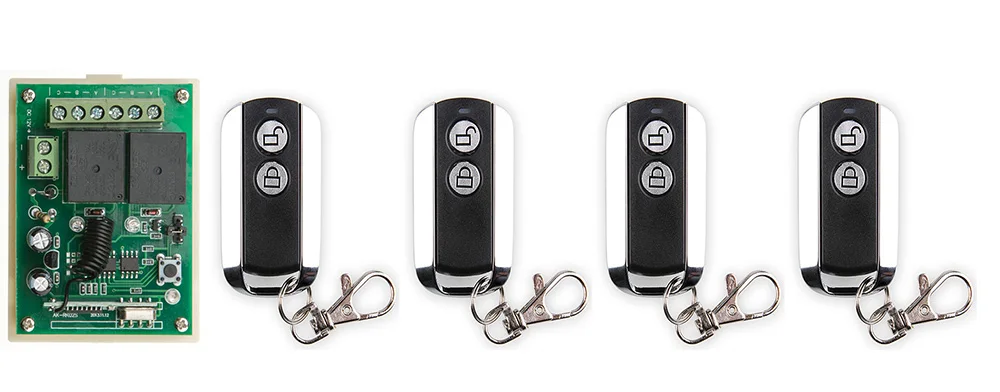 

latest DC12V 2CH 10A Wireless Remote Control Switch System 1pcs Receiver & 4pcs 2 Keys metal waterproof Remote /lamp/ window