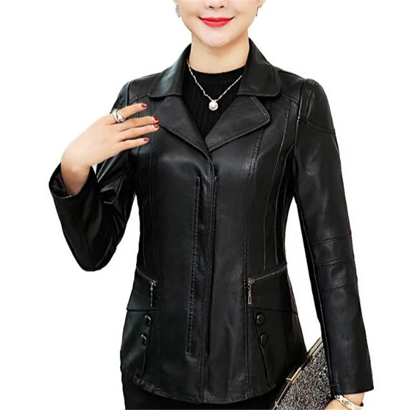 Кожаная куртка для женщин среднего возраста 4Xl 5Xl 6Xl Куртки из искусственной кожи