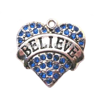 

100pcs a lot rhodium plated fashion Believe Crystal Heart Family Pendant accessories