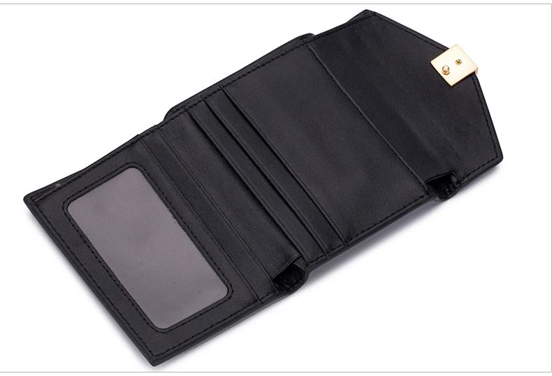 Lomelobo Ladies Rivets Small Wallet Genuine Cow Leather Women Three-Fold Short Personality Wallet Girls Credit Card Holder Purse HPL2627-1 Details (07)