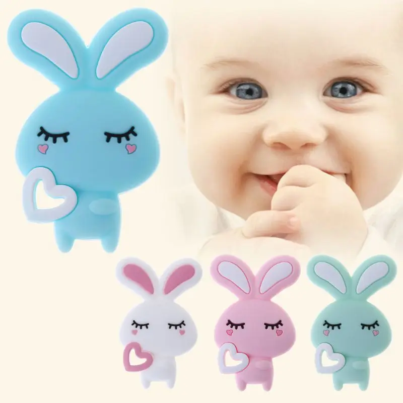 

Baby Cartoon Rabbit Baby Food Grade Silicone Teether Massage For Teeth Rodent Teethers Baby Teething Silicone Beads Infans