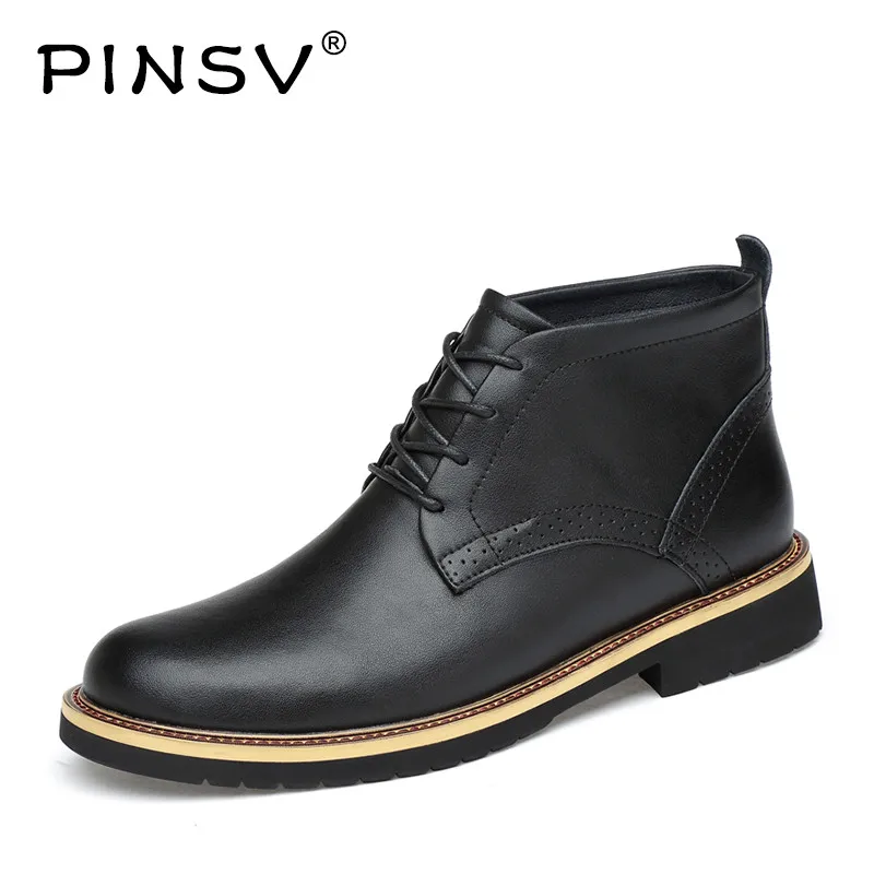 PINSV сапоги Для мужчин сапоги для взрослых из натуральной кожи с высоким берцем Мужская повседневная кожаная обувь уличные повседневные