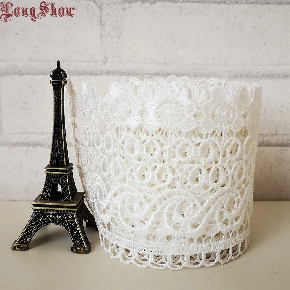 

1 Lot/15 Yards 10cm White Color Polyester Creative Design Flower Embroidered Lace Apparel Decorative Sewing Lace Border