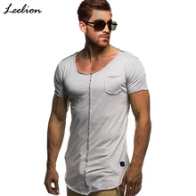 IceLion летняя длинная Мужская футболка с коротким рукавом для фитнеса, модная однотонная облегающая футболка с круглым вырезом, Мужская Уличная одежда в стиле хип-хоп