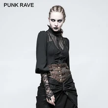 PUNK RAVE 2017 Design Women Shirts Gothic Steampunk Long Sleeve Lace Decoration Retro Blouse Shirt Chiffon Clothing Ladies Tops