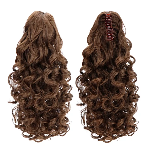 Rabo de Cavalo Grampo em Extensões do Cabelo Perucas para as Mulheres Perucas Ombre Loira Marrom Preto Solto Ondulado Garra Sintético Aquecer Resistente 18