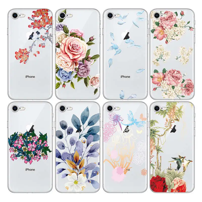 

Phone Case For iPhone 6/6s/7/8 XS Max XR XS X Flower Pattern Case For Galaxy S8 S9 S10 Note 8/9 Silicone Transparent Soft Cover