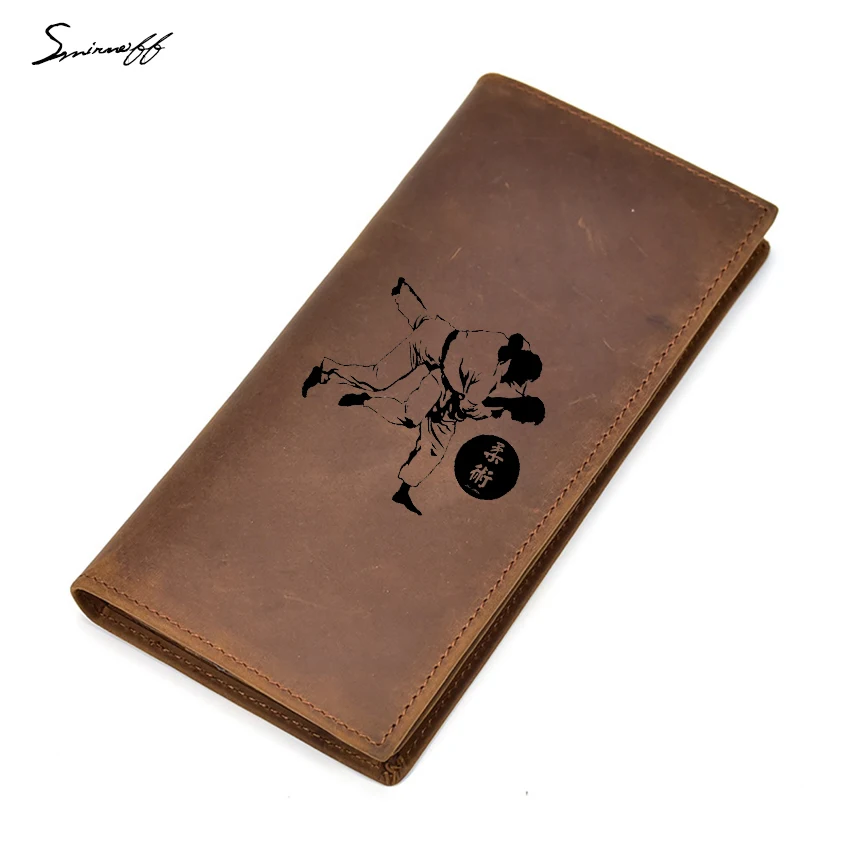 

Engraved Picture Chinese Kung Fu Jiu Jitsu Multi Card Holders Long Purse Crazy Horse Leather Men Wallets Custom Name Wallet Male