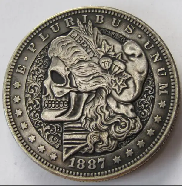 

HB(08) US 1887 Morgan Dollar Skull Zombie Skeleton Copy Coins