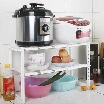 

2 Tier Storage Rack Plastic Expandable Under Sink Kitchen Organizer Rack Holders kitchen organizer