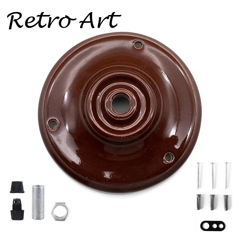 Red Vintage Retro Ceramic Ceiling Rose Plate Pendant Edison ceiling canopy - Color: Brown