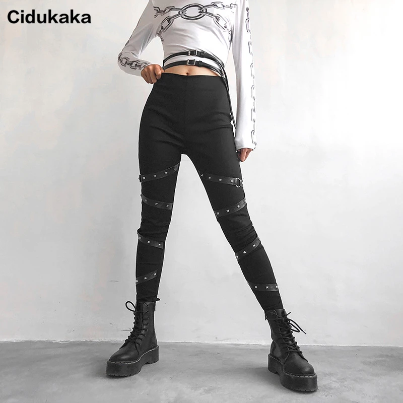 Cidukaka панк карандаш Harajuku брюки женский черный эластичный Высокая Талия штаны в